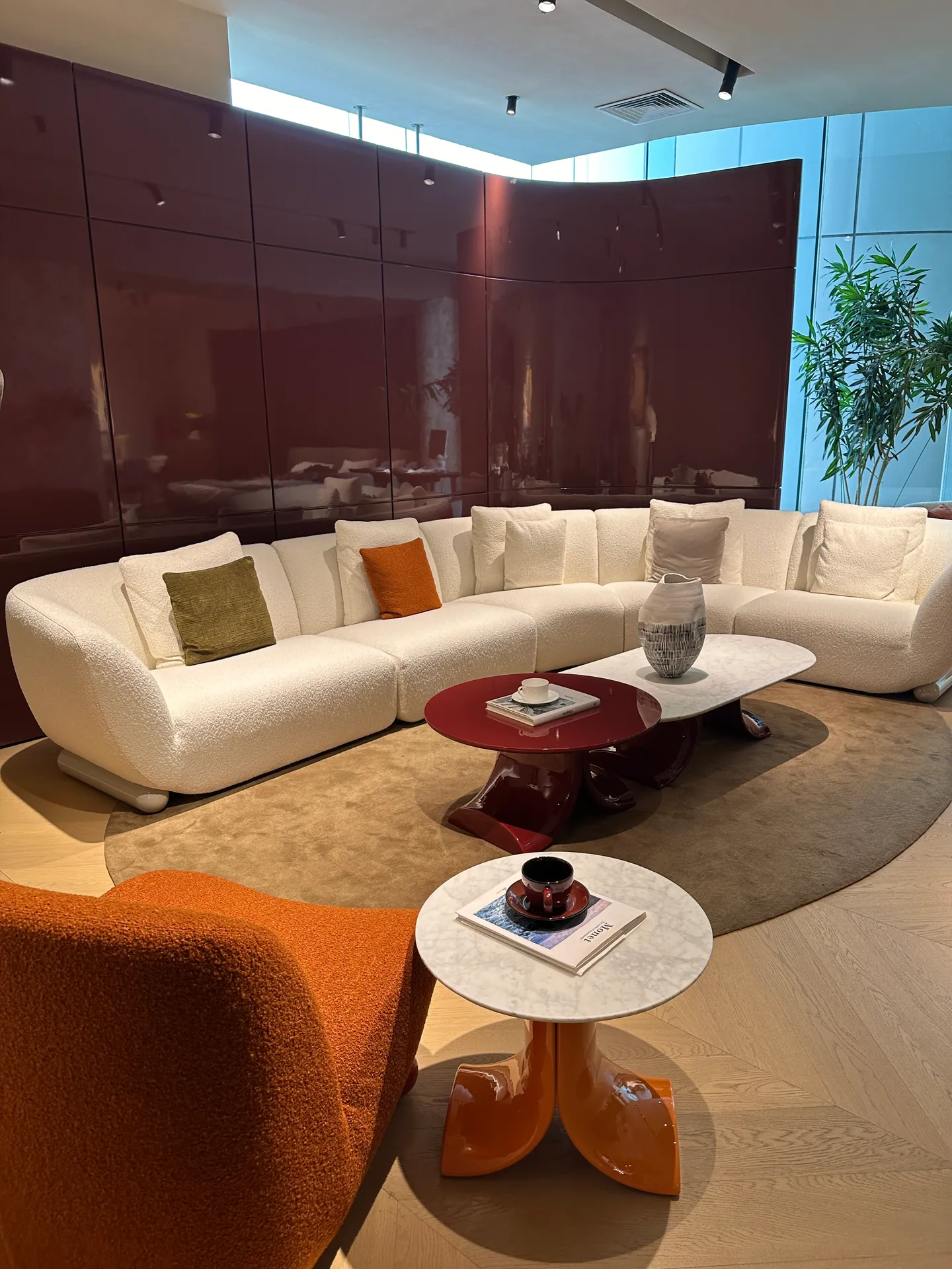 High-end living-room furniture display sourced through Foshan showrooms